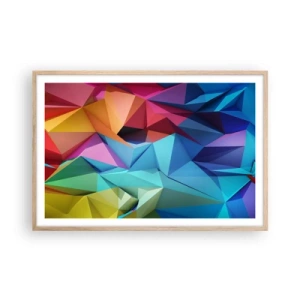 Poster in cornice rovere chiaro - Origami arcobaleno - 91x61 cm