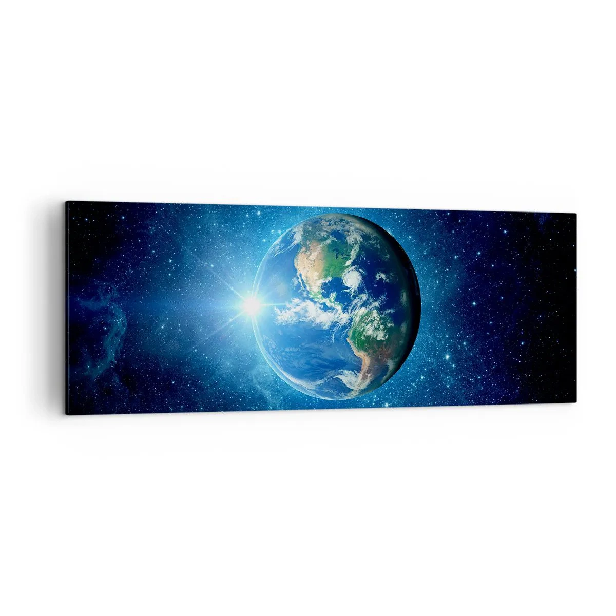 Quadro su tela - Stampe su Tela - La Terra nello spazio circondata da stelle e luce - 140x50cm - Siamo in cielo - Decorazione murale moderna per soggiorno e camera da letto ARTTOR