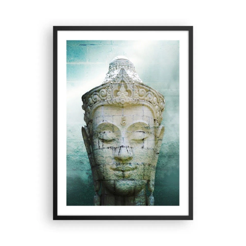 Poster in cornice nera - Una statua del Buddha su uno sfondo di sottili sfumature di verde - 50x70cm - Cercando la luce - Decorazione murale moderna per soggiorno e camera da letto ARTTOR