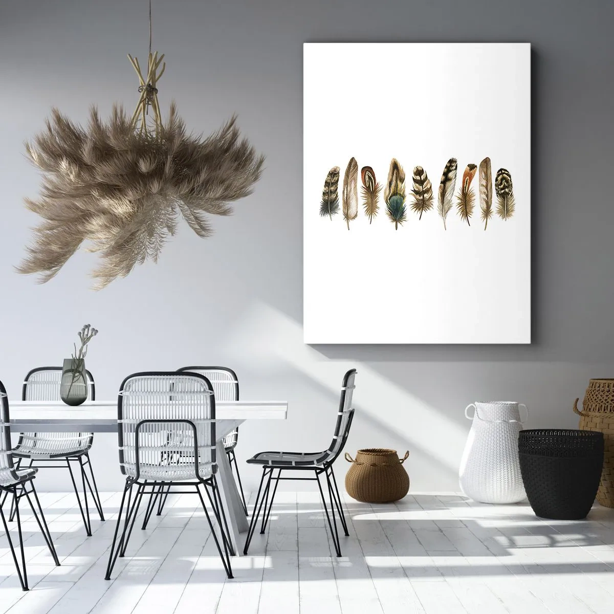 Quadro su tela - Stampe su Tela - Motivo decorativo di una raccolta di piume varie - 50x70cm - Composizione di piume - Decorazione murale moderna per soggiorno e camera da letto ARTTOR