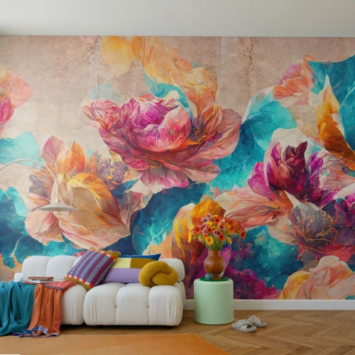 Fotomurali Premium Sand - Lo splendore colorato del bouquet - Fiori, Pastello, Pezzo - 200x140 cm