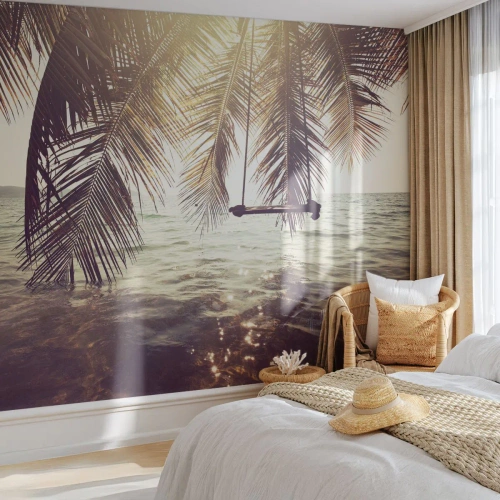 Fotomurali Premium Sand - Si può dondolare tra le nuvole a volontà - Paesaggio, Palma da cocco, Mare - 500x350 cm