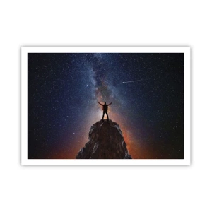 Poster - Una figura sulla cima di una montagna sotto un cielo stellato - 100x70cm - La forza è con me! - Decorazione murale moderna per soggiorno e camera da letto ARTTOR
