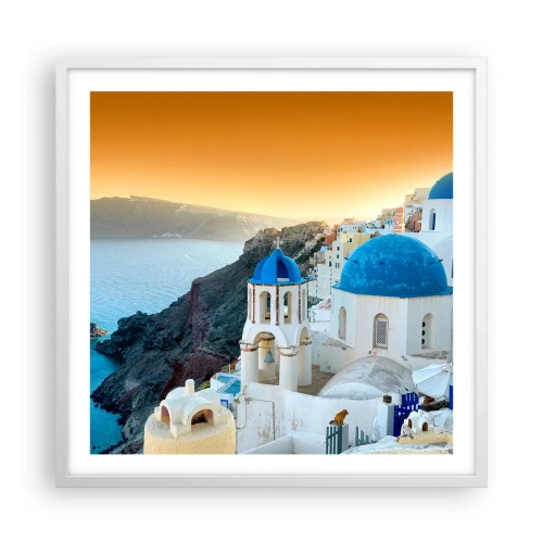 Poster in cornice bianca - Santorini: aggrappate alle rocce - 60x60 cm