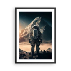 Poster in cornice nera - Astronauta su un pianeta alieno alla luce delle stelle - 50x70cm - Nuova sfida - Decorazione murale moderna per soggiorno e camera da letto ARTTOR