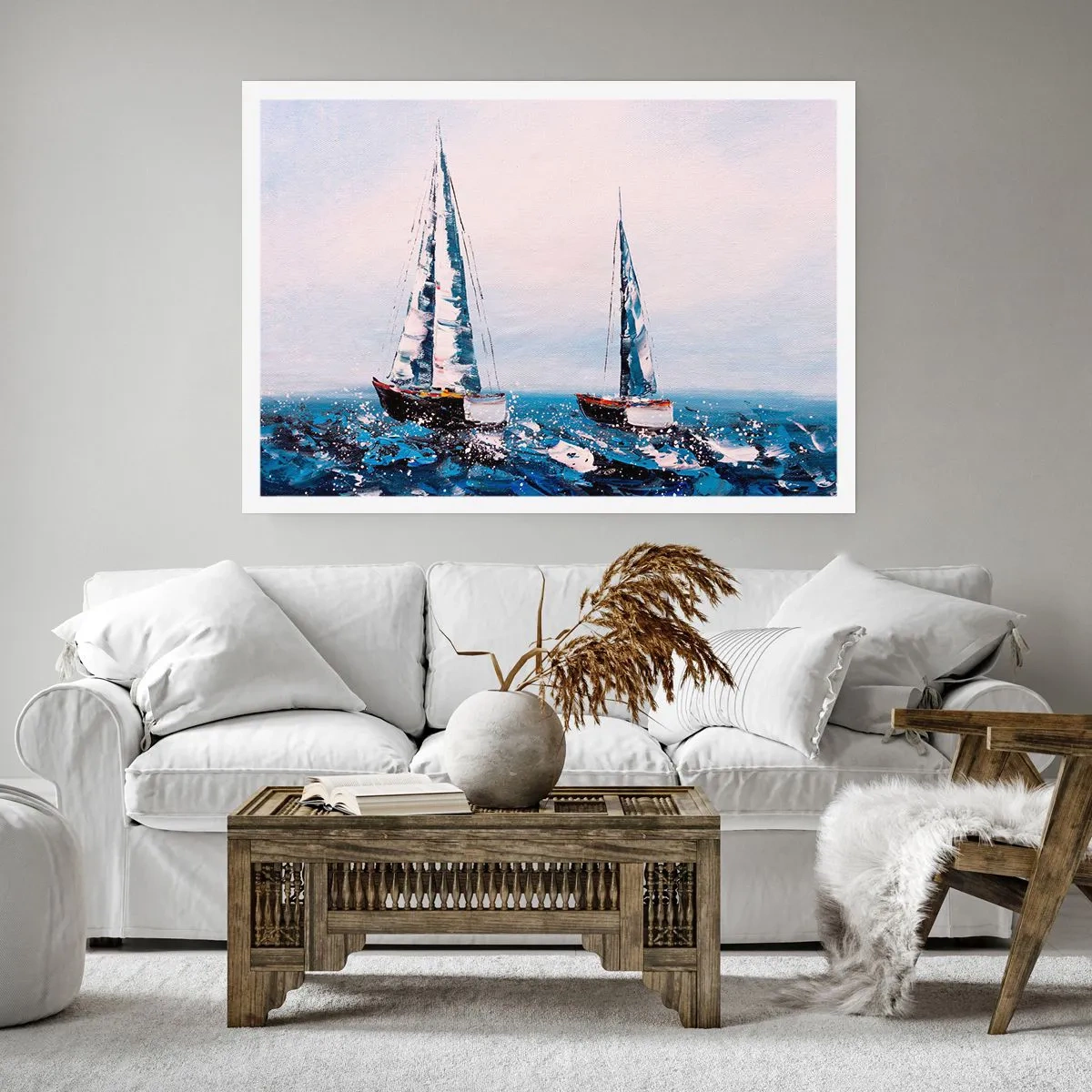 Poster - Barche a vela su un mare in tempesta in una composizione pittorica - 100x70cm - Fratellanza nel vento - Decorazione murale moderna per soggiorno e camera da letto ARTTOR