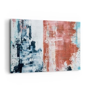 Quadro su tela - Stampe su Tela - Astrazione nei colori bianco, blu e mattone - 120x80cm - Astratto in due metà - Decorazione murale moderna per soggiorno e camera da letto ARTTOR