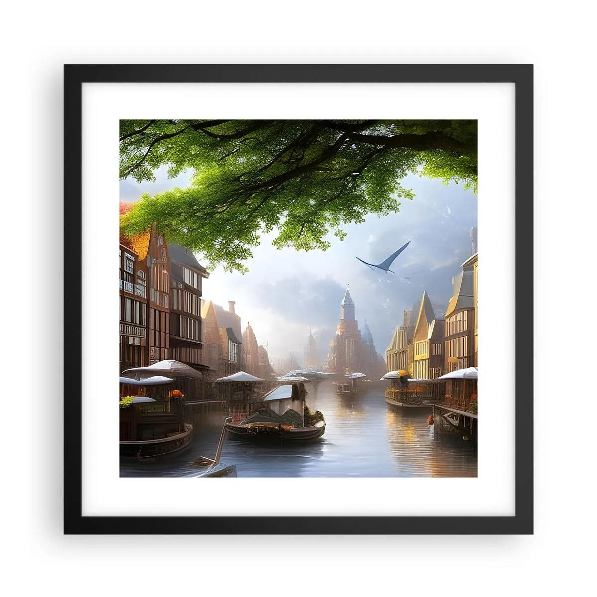 Poster in cornice nera - Paesaggio urbano olandese - 40x40 cm