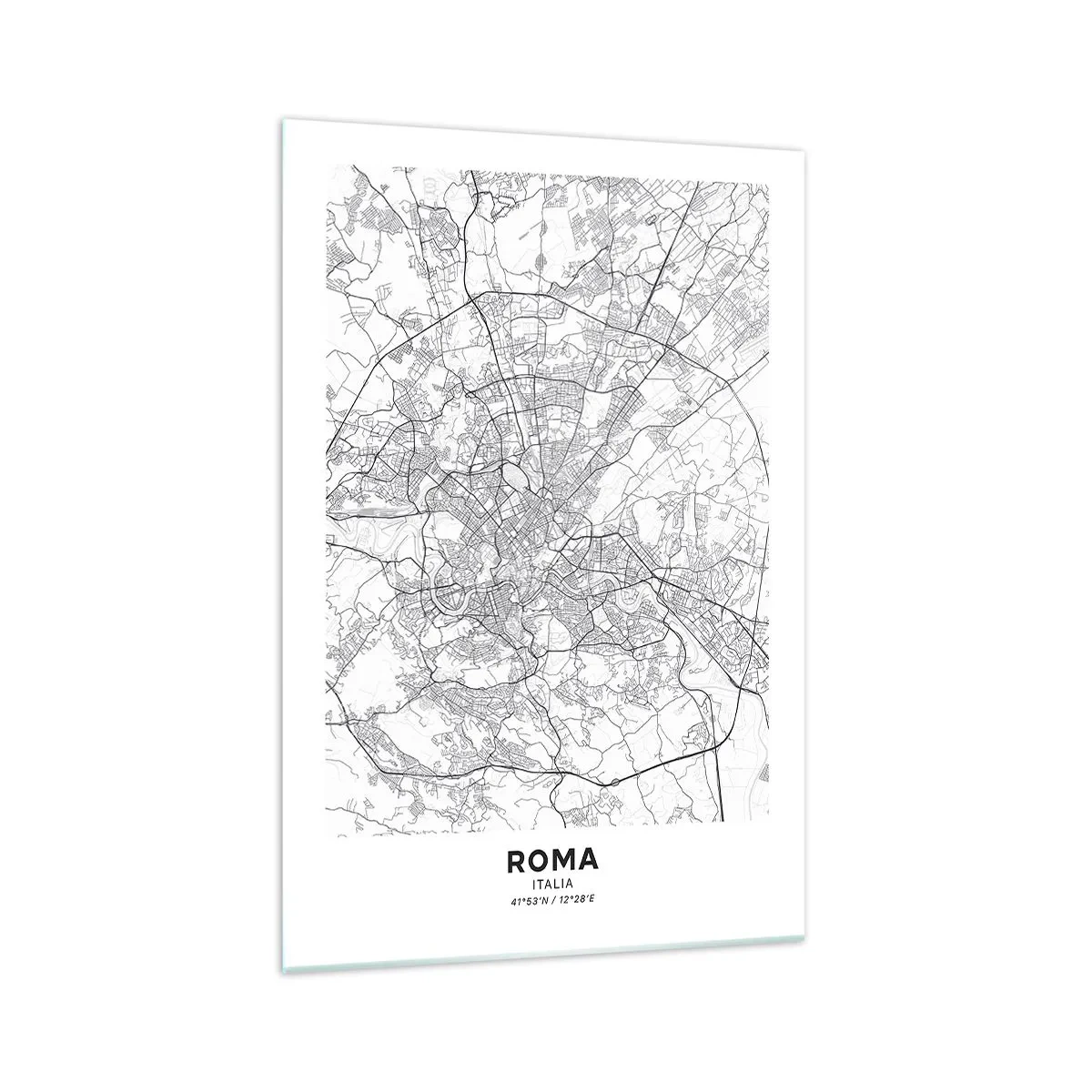 Quadro su vetro - Una mappa della città in stile minimalista con linee delicate - 70x100cm - L'anello romano - Decorazione murale moderna per soggiorno e camera da letto ARTTOR