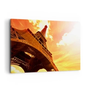 Quadro su tela - Stampe su Tela - La Torre Eiffel contro un cielo dorato durante il tramonto - 120x80cm - Monumentale, perché dorata dal sole - Decorazione murale moderna per soggiorno e camera da letto ARTTOR