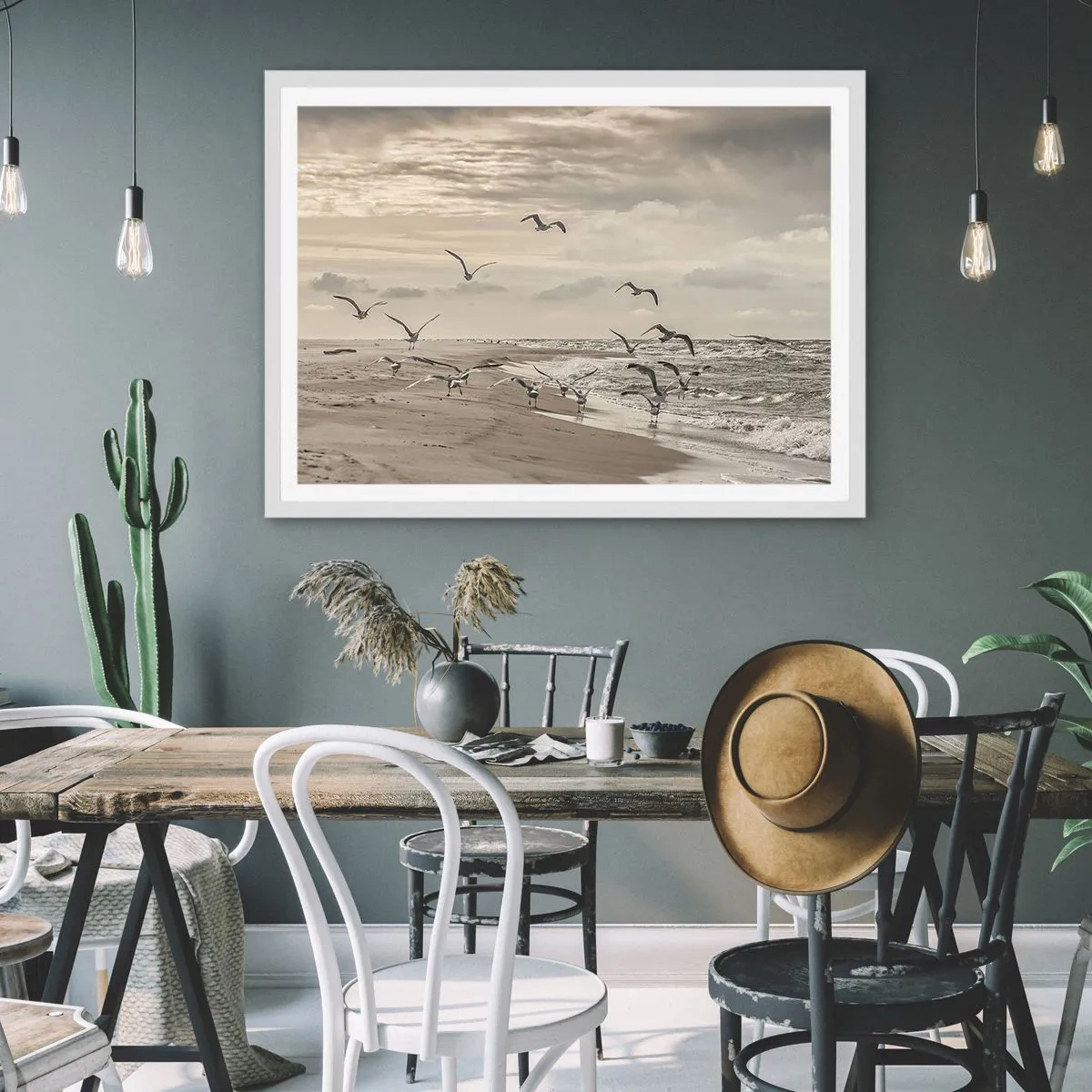 Poster in cornice bianca - Brusio del mare, canto degli uccelli - 40x30 cm