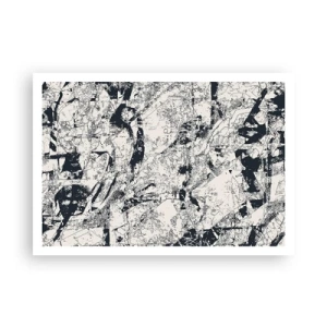 Poster - Composizione astratta in bianco e nero con un layout dinamico - 100x70cm - La compenetrazione degli opposti - Decorazione murale moderna per soggiorno e camera da letto ARTTOR