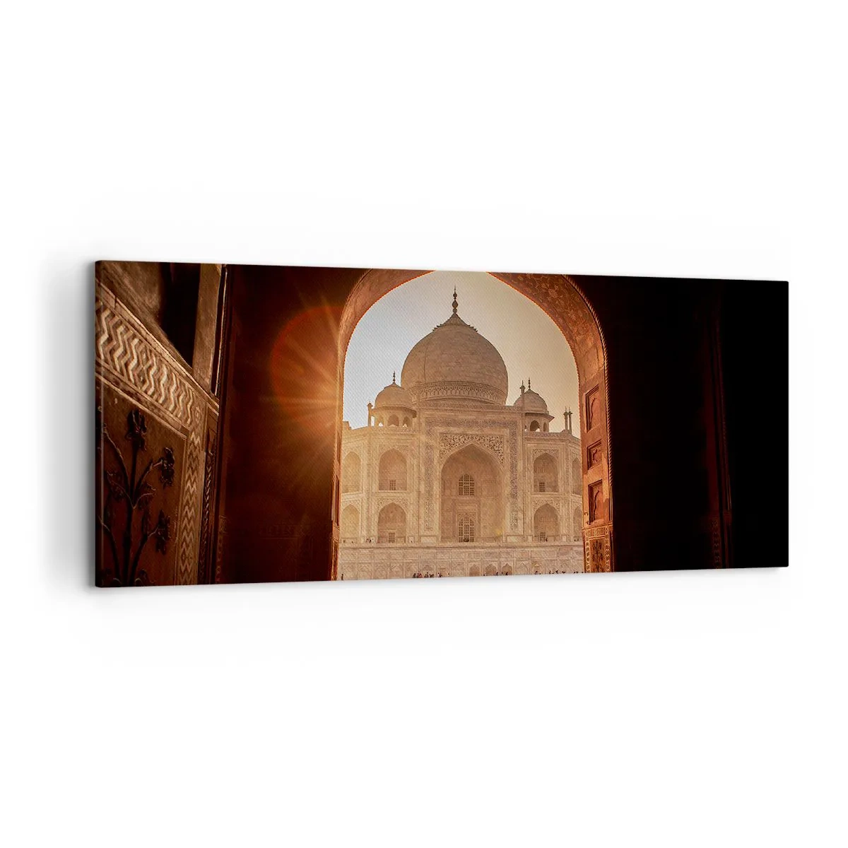 Quadro su tela - Stampe su Tela - Il Taj Mahal alla luce del sole visto dall'arco del cancello - 120x50cm - Monumento all'amore ultraterreno - Decorazione murale moderna per soggiorno e camera da letto ARTTOR