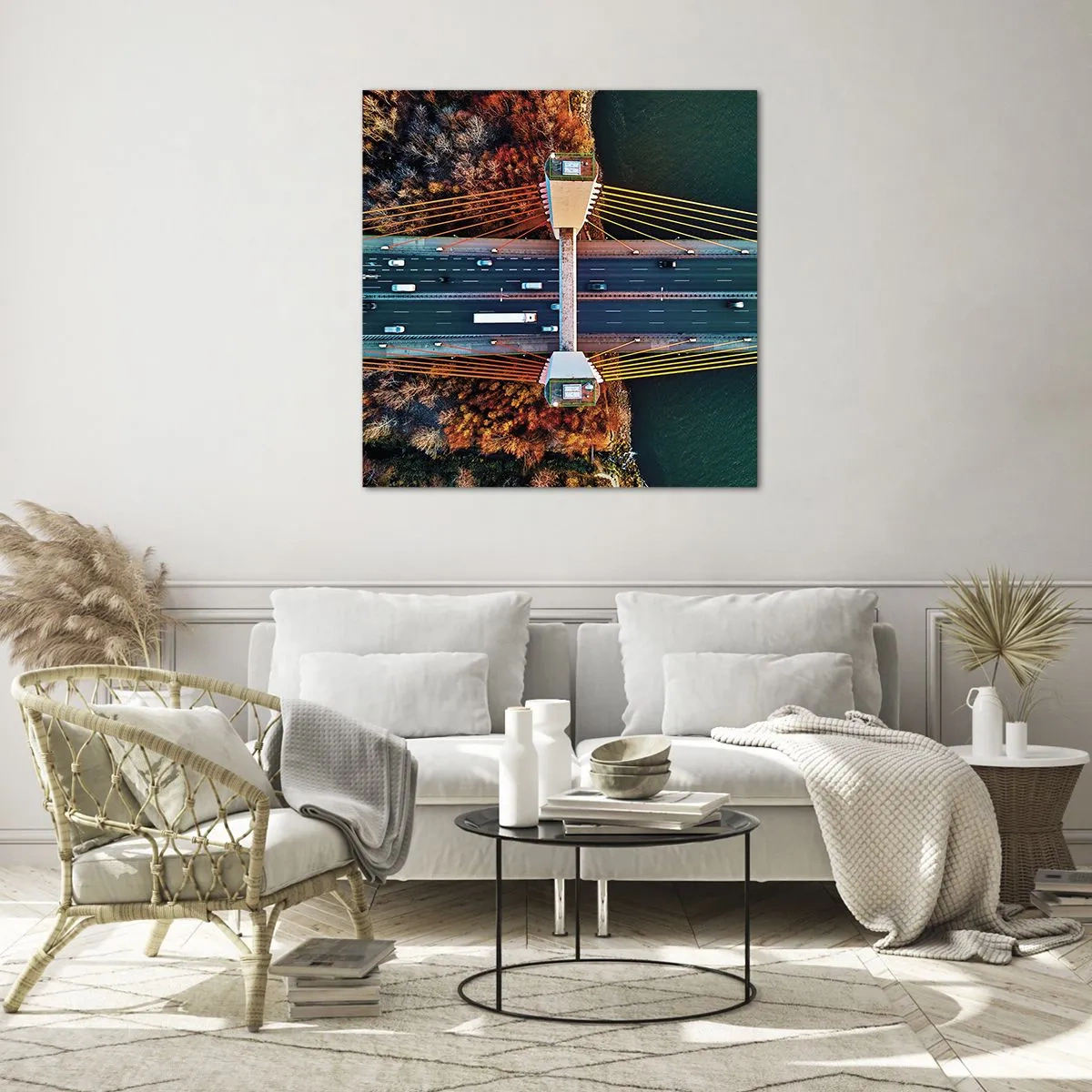 Quadro su vetro - Oltre il fiume, oltre il bosco - 50x50 cm