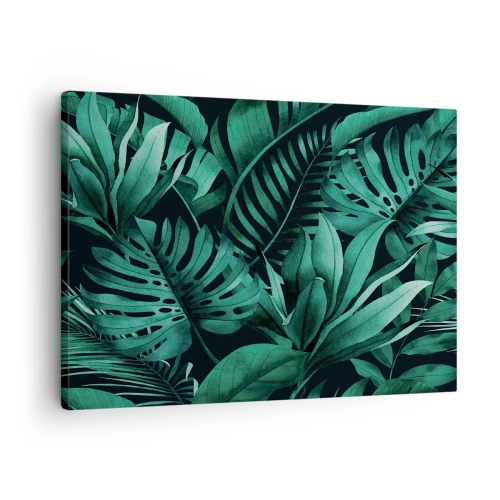 Quadro su tela - Stampe su Tela - Foglie tropicali in tonalità di verde intenso - 70x50cm - Dal profondo del verde tropicale - Decorazione murale moderna per soggiorno e camera da letto ARTTOR