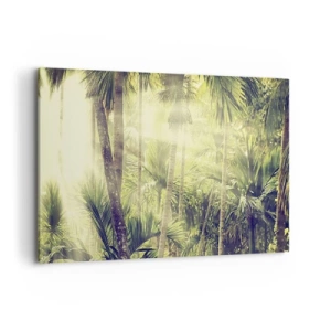 Quadro su tela - Stampe su Tela - Raggi di sole in una foresta tropicale di palme - 120x80cm - Nell'afa verde - Decorazione murale moderna per soggiorno e camera da letto ARTTOR