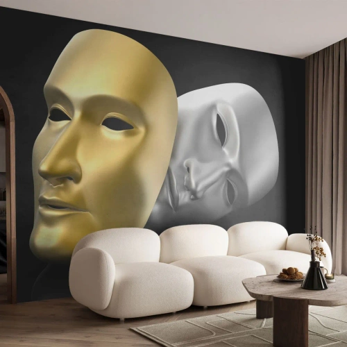 Fotomurali Premium Canvas - Maschera in oro e argento su sfondo nero - 100x70cm - La vita è teatro - Decorazione murale moderna per soggiorno e camera da letto ARTTOR