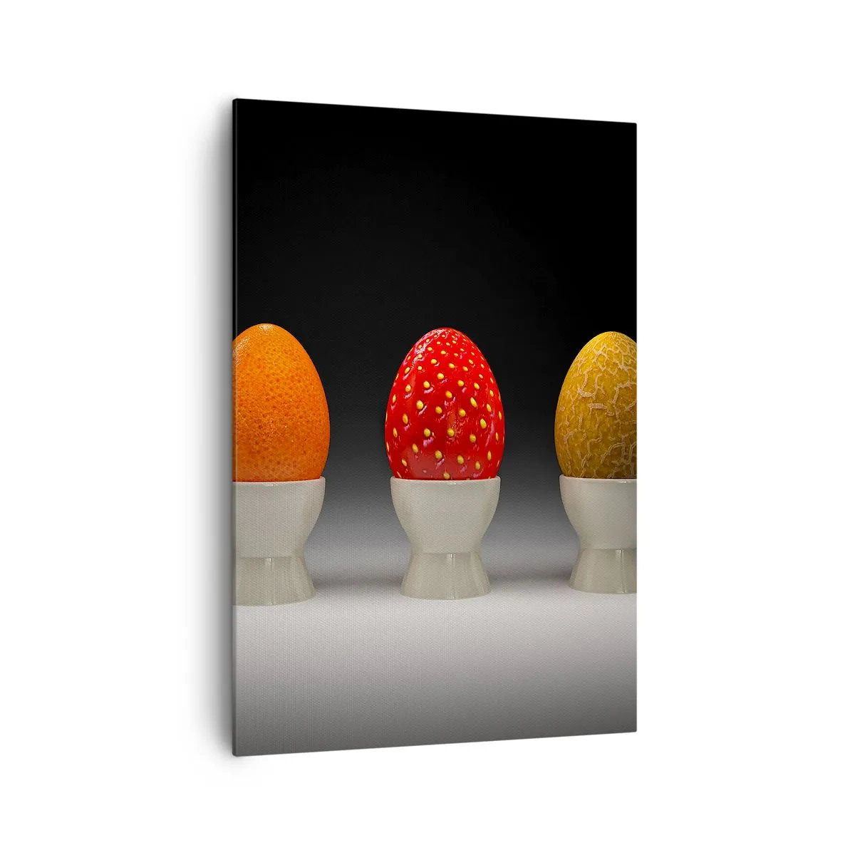 Quadro su tela - Stampe su Tela - Uova colorate che ricordano la frutta su uno sfondo scuro - 70x100cm - Colazione alla frutta - Decorazione murale moderna per soggiorno e camera da letto ARTTOR
