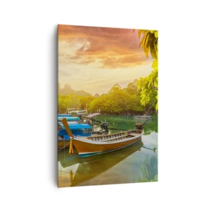 Quadro su tela - Stampe su Tela - Barche tradizionali in acque calme al tramonto - 70x100cm - Prima di un giorno di lavoro - Decorazione murale moderna per soggiorno e camera da letto ARTTOR
