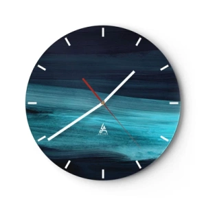 Orologio da parete - Orologio in Vetro - Striature astratte in turchese e blu navy che ricordano l'acqua - 30x30cm - Seguendo la corrente - Decorazione murale moderna per soggiorno, cucina e camera da letto ARTTOR