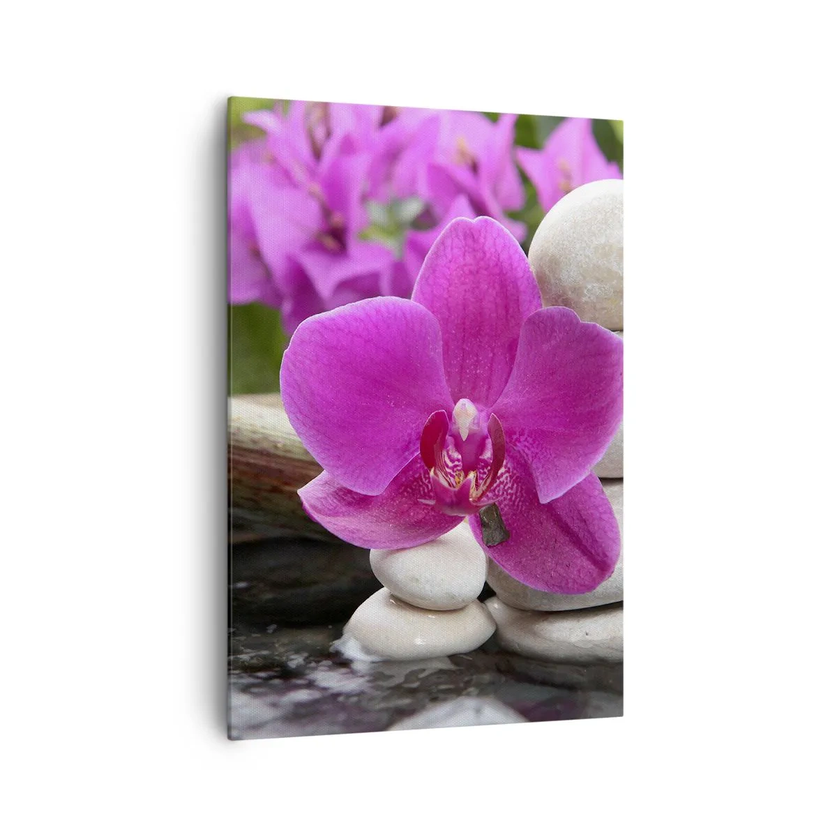 Quadro su tela - Stampe su Tela - Orchidea viola, pietre e bambù con acqua in un ambiente rilassante - 70x100cm - E già ti riposi - Decorazione murale moderna per soggiorno e camera da letto ARTTOR