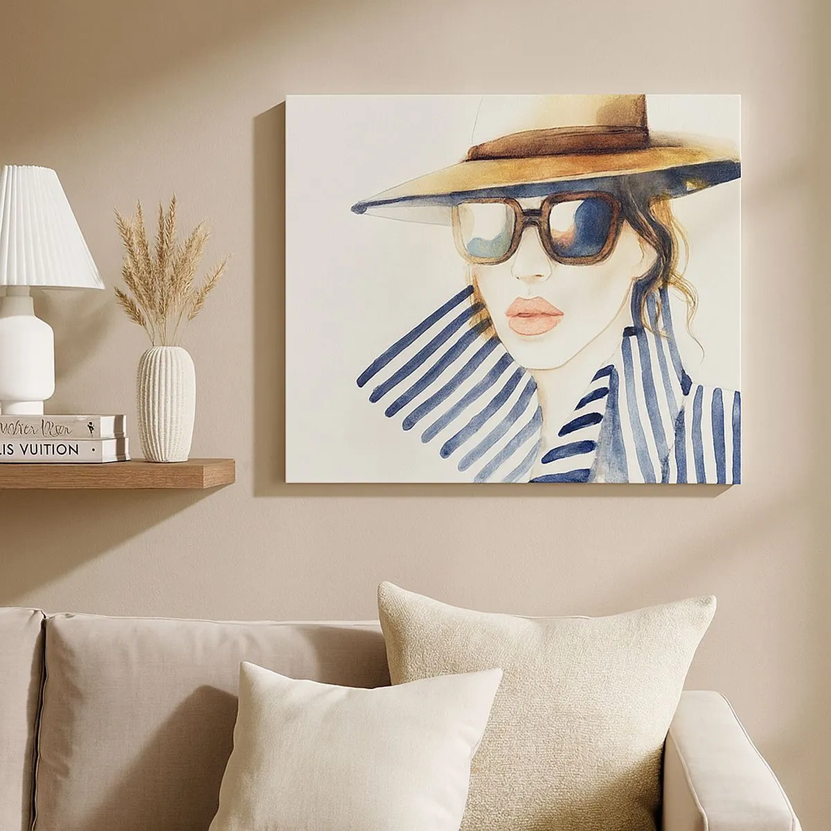 Quadro su tela - Stampe su Tela - Ritratto di una donna con cappello e occhiali da sole - 70x50cm - La Florida dà il benvenuto! - Decorazione murale moderna per soggiorno e camera da letto ARTTOR