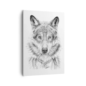 Quadro su tela - Stampe su Tela - Schizzo di una testa di lupo in stile monocromatico su sfondo bianco - 50x70cm - Condottiero nato - Decorazione murale moderna per soggiorno e camera da letto ARTTOR