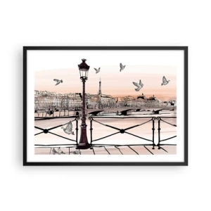 Poster in cornice nera - Veduta parigina con lanterna e ponte - 70x50cm - Sui tetti di Parigi - Decorazione murale moderna per soggiorno e camera da letto ARTTOR