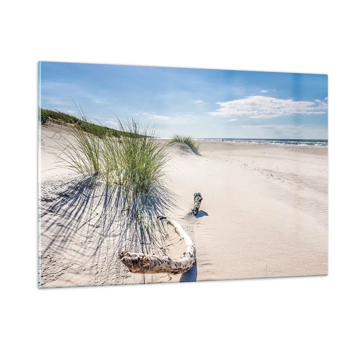 Quadro su vetro - Una spiaggia soleggiata con dune e alghe marine - 120x80cm - La più bella? Quella del baltico - Decorazione murale moderna per soggiorno e camera da letto ARTTOR