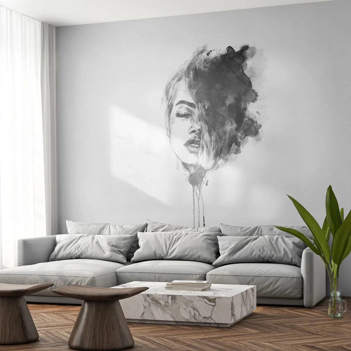 Fotomurali Autoadesivo Deluxe Sticker - Cosa sogna la ragazza - Ritratto di una donna, Volto di donna, Astrazione - 500x350 cm