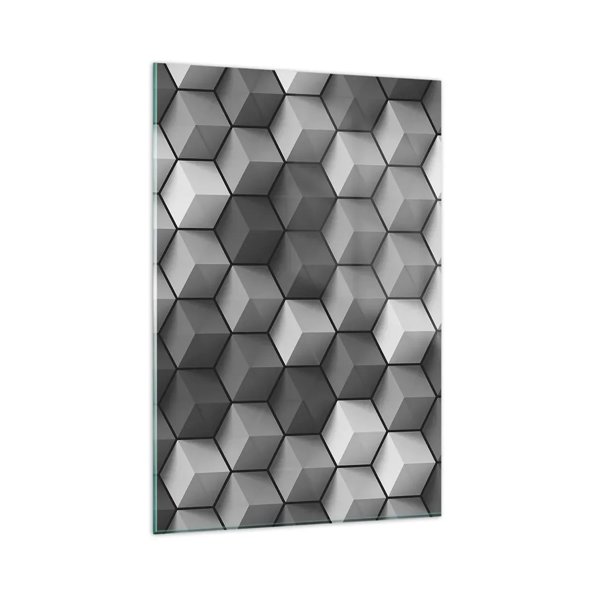 Quadro su vetro - Composizione geometrica di cubi nelle tonalità del grigio e del nero - 80x120cm - Puzzle cubista - Decorazione murale moderna per soggiorno e camera da letto ARTTOR