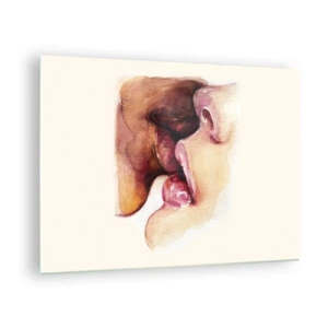 Quadro su vetro - Bacio artistico ad acquerello di due volti su uno sfondo chiaro - 70x50cm - Come notte e giorno, terra e cielo - Decorazione murale moderna per soggiorno e camera da letto ARTTOR