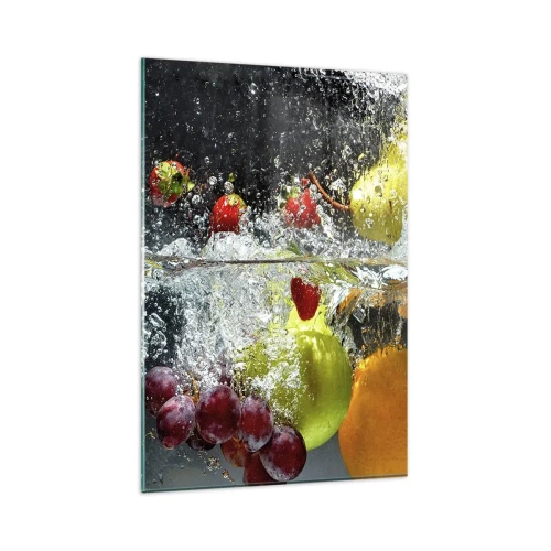 Quadro su vetro - Frutti colorati in acqua durante l'immersione dinamica - 80x120cm - Frutta rinfrescante - Decorazione murale moderna per soggiorno e camera da letto ARTTOR