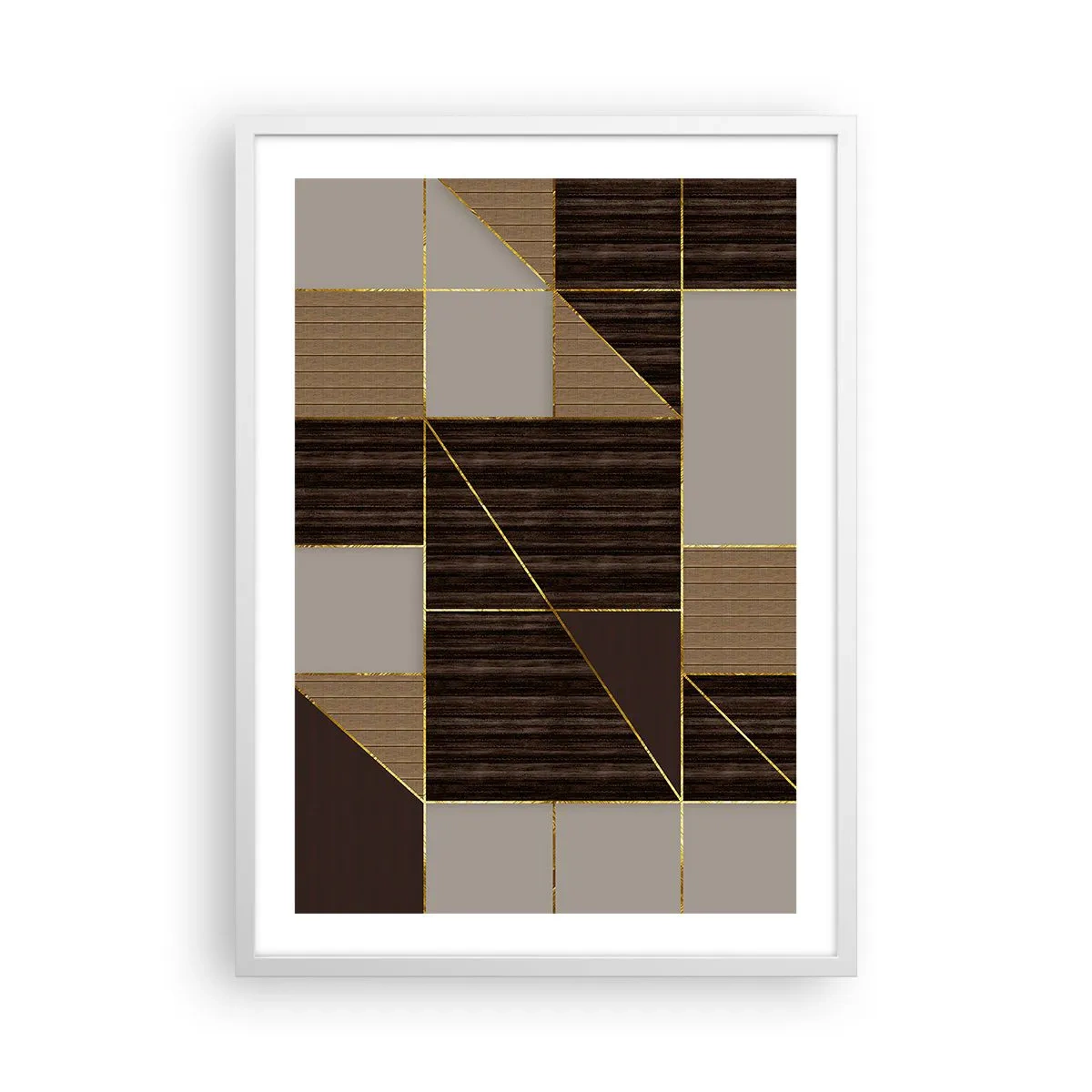 Poster in cornice bianca - Mosaico di marrone e oro - 50x70 cm