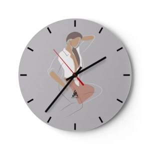 Orologio da parete - Orologio in Vetro - Una silhouette minimalista di una donna su uno sfondo grigio - 30x30cm - Profilo di bellezza - Decorazione murale moderna per soggiorno, cucina e camera da letto ARTTOR
