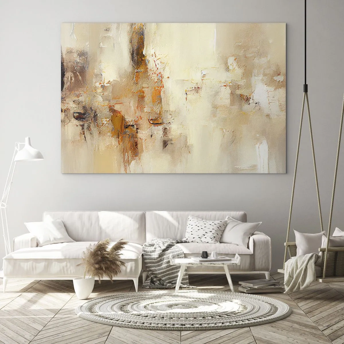 Quadro su vetro - Astrazione nei toni dell'ambra, del beige e del marrone - 70x50cm - L'anima dell'ambra - Decorazione murale moderna per soggiorno e camera da letto ARTTOR