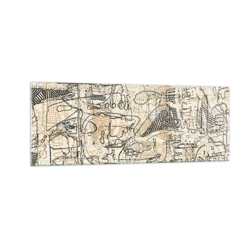 Quadro su vetro - Motivi astratti e linee su uno sfondo beige - 140x50cm - In attesa di essere decifrato - Decorazione murale moderna per soggiorno e camera da letto ARTTOR