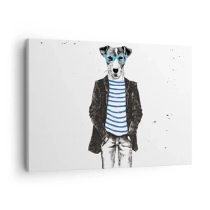 Quadro su tela - Stampe su Tela - Ritratto di un cane con occhiali e camicia da marinaio in stile umoristico - 70x50cm - Incantesimo sul cane - Decorazione murale moderna per soggiorno e camera da letto ARTTOR