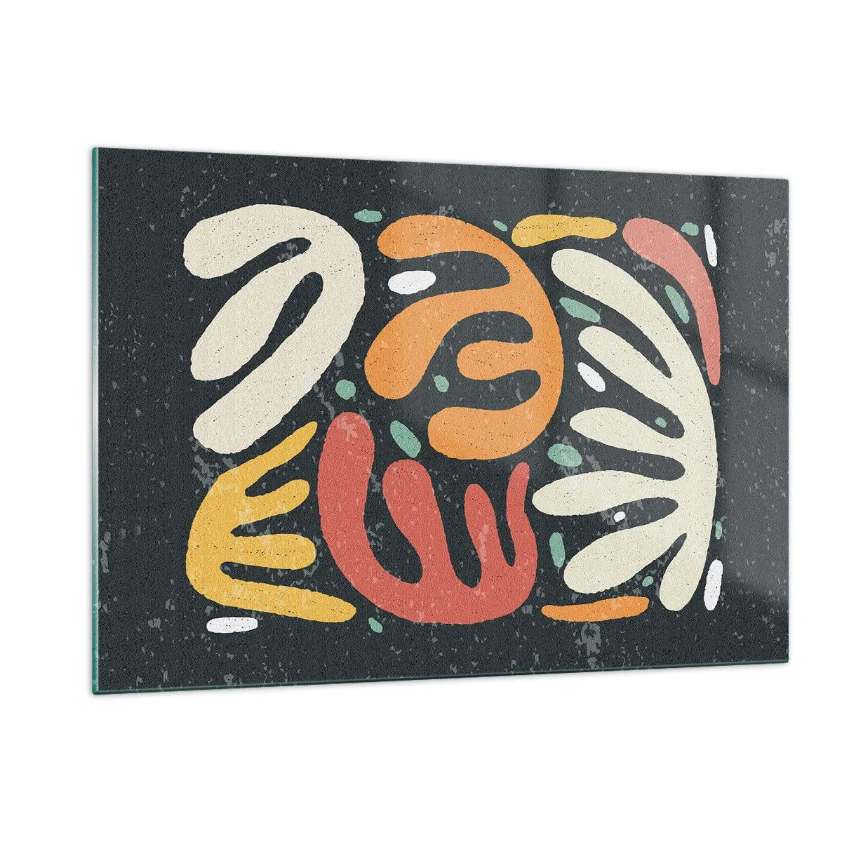 Quadro su vetro - Forme organiche colorate su uno sfondo scuro in stile astratto. - 120x80cm - Composizione: adesso ti acchiappo - Decorazione murale moderna per soggiorno e camera da letto ARTTOR