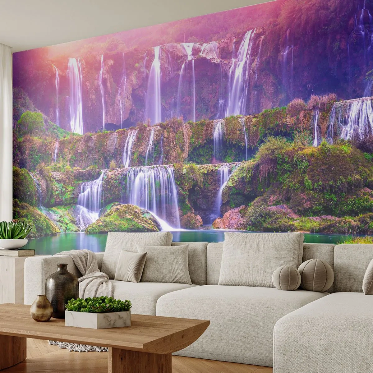 Fotomurali Premium Sand - La scala verso il cielo - Paesaggio, Cascata, Montagne - 100x70 cm
