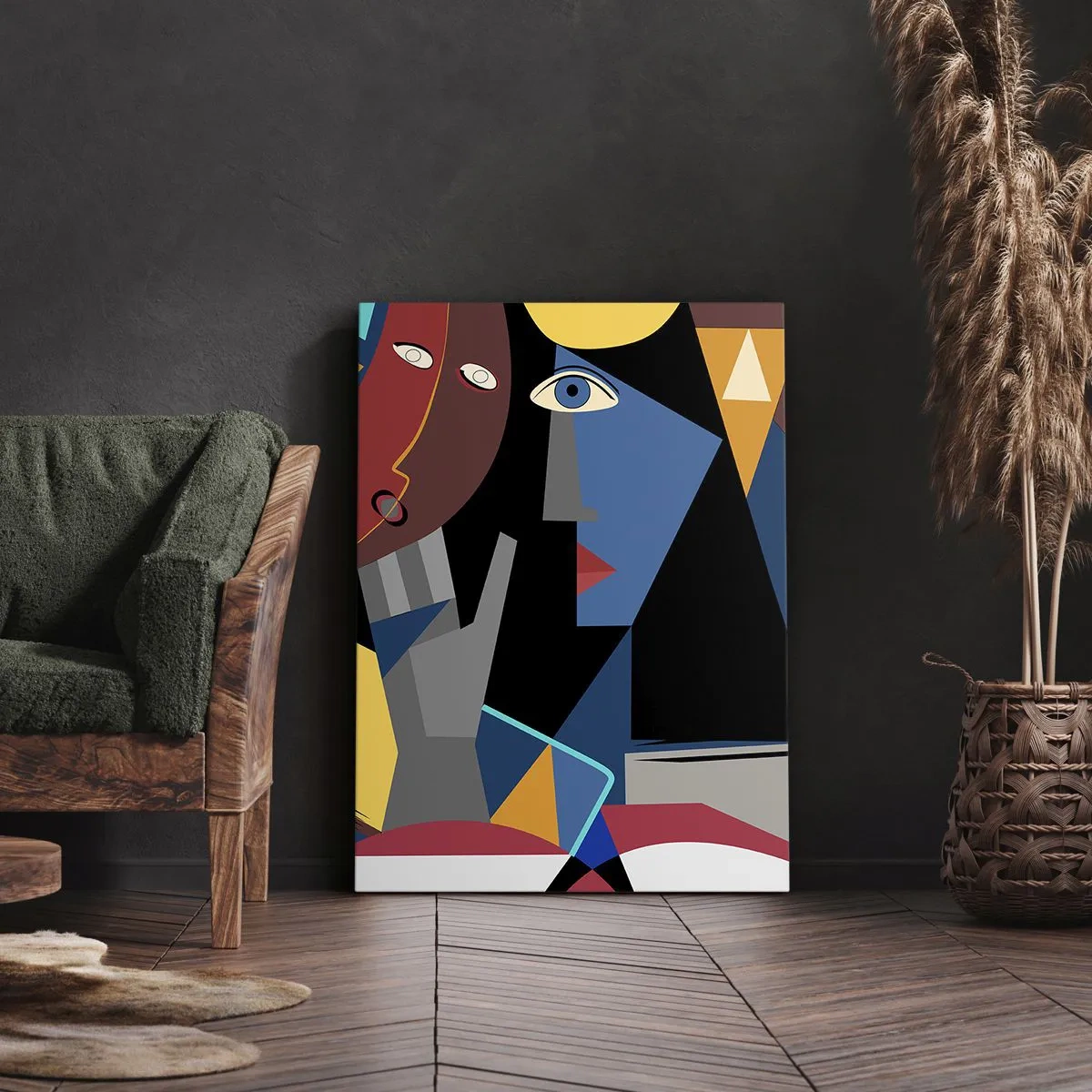 Quadro su tela - Stampe su Tela - Volti cubisti dai colori intensi - 50x70cm - Dialogo di cubisti - Decorazione murale moderna per soggiorno e camera da letto ARTTOR