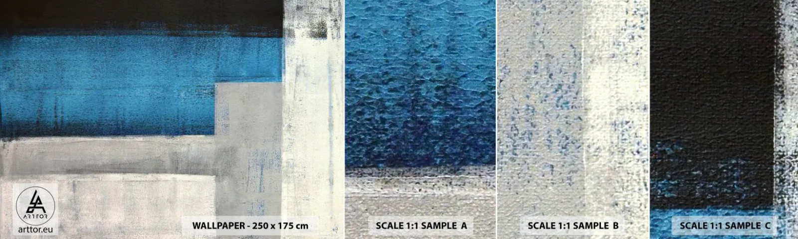 Campione di Fotomurale Adesivo Deluxe Sticker - Composizione poetica in grigio e blu - Astrazione, Pezzo, Pittura - 100x30 cm