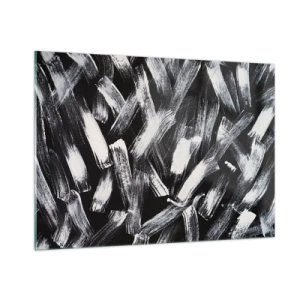 Quadro su vetro - Astrazione in bianco e nero di pennellate su uno sfondo scuro - 100x70cm - Astrazione in spirito industriale - Decorazione murale moderna per soggiorno e camera da letto ARTTOR