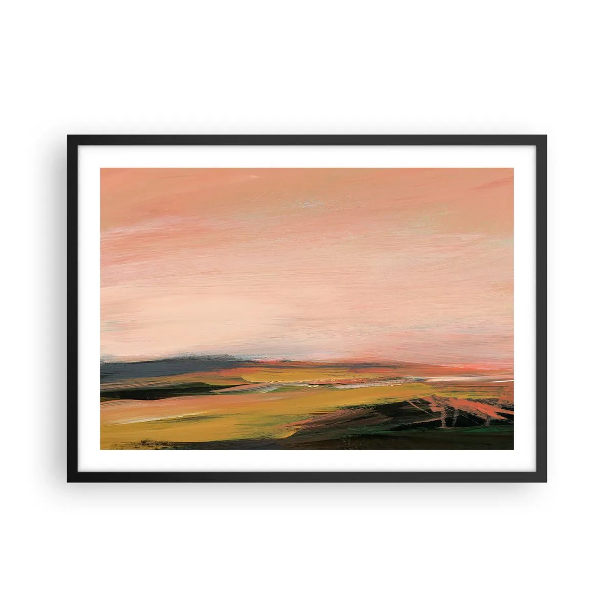 Poster in cornice nera - Un paesaggio nei toni del rosa e dell'oro - 70x50cm - In tonalità di rosa - Decorazione murale moderna per soggiorno e camera da letto ARTTOR