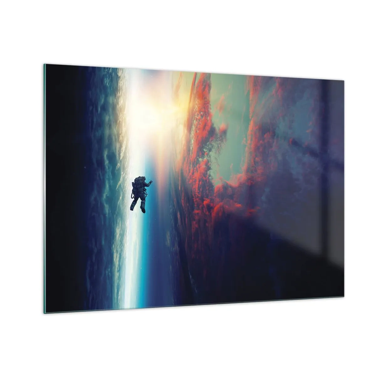 Quadro su vetro - Un astronauta alla deriva nello spazio verso la luce - 100x70cm - Affrontando l'universo - Decorazione murale moderna per soggiorno e camera da letto ARTTOR