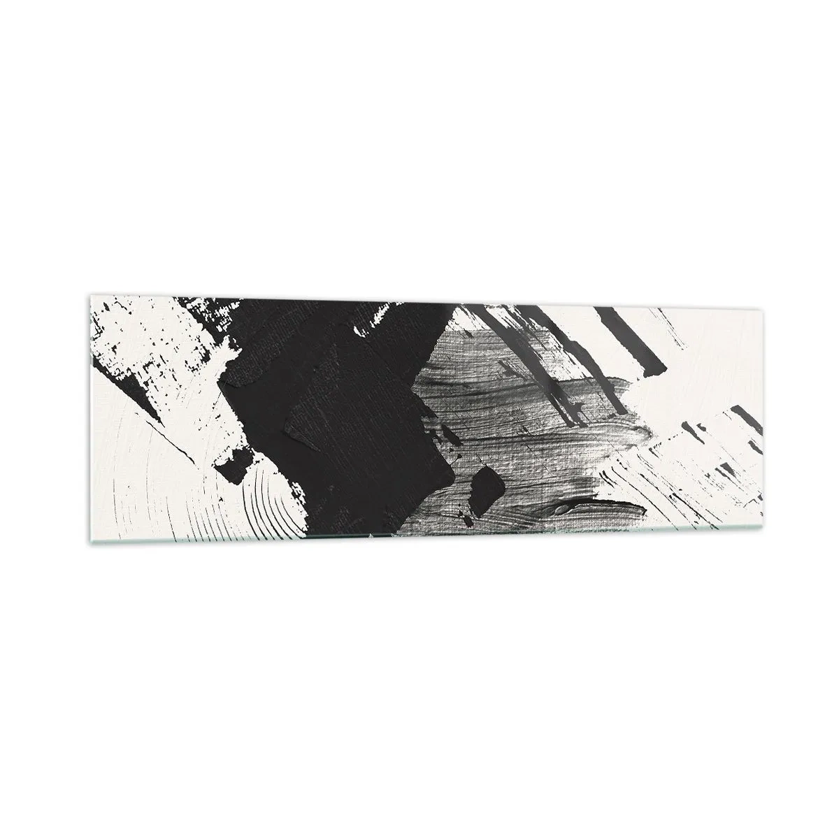 Quadro su vetro - Pennellate astratte di nero su sfondo bianco - 160x50cm - Astrazione: espressione di nero - Decorazione murale moderna per soggiorno e camera da letto ARTTOR
