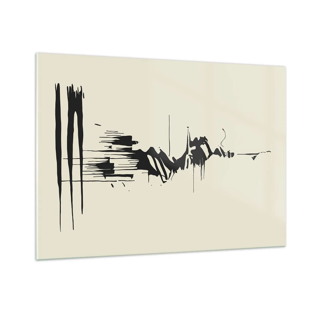 Quadro su vetro - Linee e punti neri dinamici su uno sfondo chiaro in stile astratto. - 100x70cm - Astrazione frettolosa - Decorazione murale moderna per soggiorno e camera da letto ARTTOR
