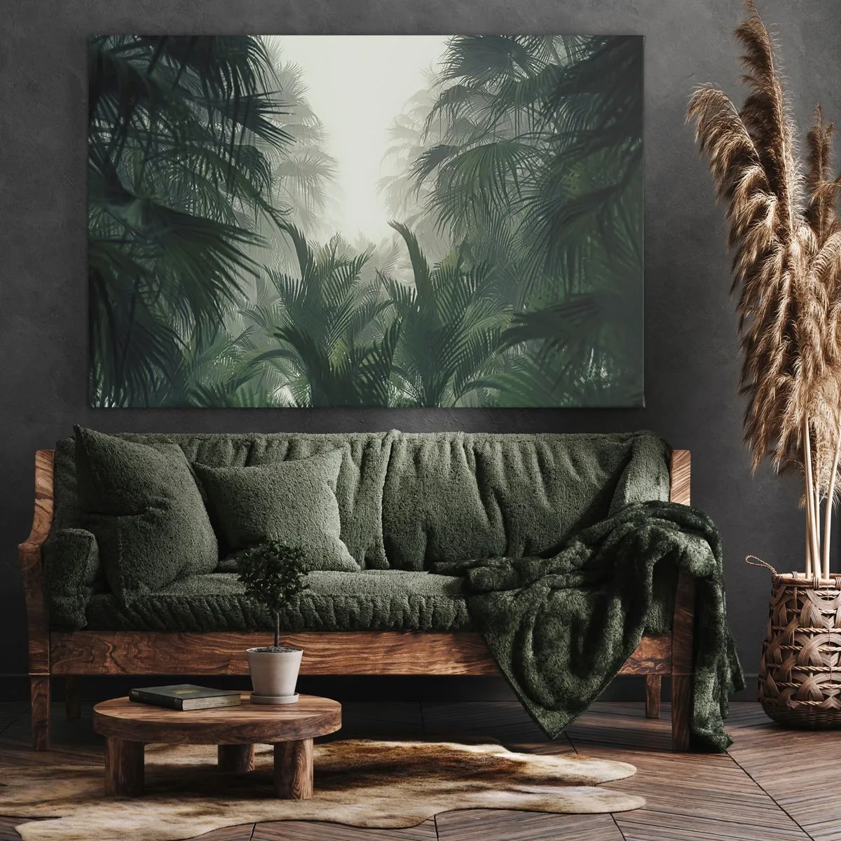 Quadro su tela - Stampe su Tela - Vegetazione tropicale nella fitta nebbia della foresta pluviale - 120x80cm - Mistero dei tropici - Decorazione murale moderna per soggiorno e camera da letto ARTTOR