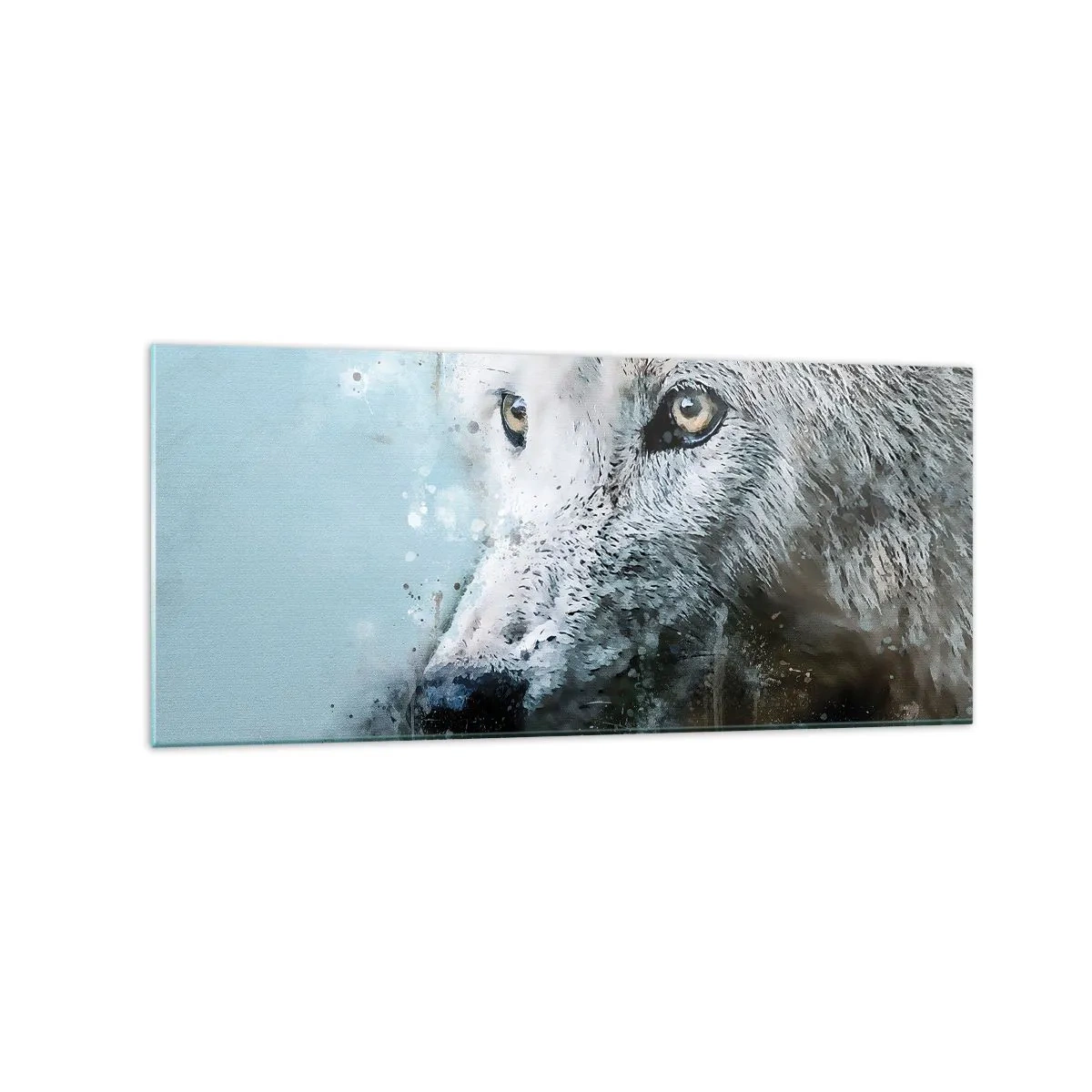 Quadro su vetro - Ritratto ad acquerello di un lupo - 120x50cm - Scopri l'anima del lupo - Decorazione murale moderna per soggiorno e camera da letto ARTTOR