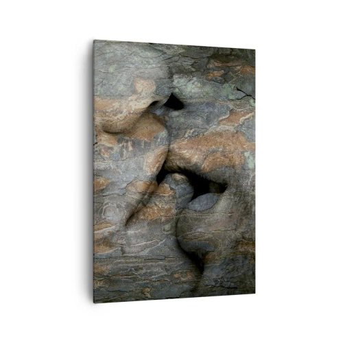 Quadro su tela - Stampe su Tela - Un motivo artistico di un volto scolpito nella roccia con un effetto di texture naturale. - 70x100cm - Insieme per sempre - Decorazione murale moderna per soggiorno e camera da letto ARTTOR